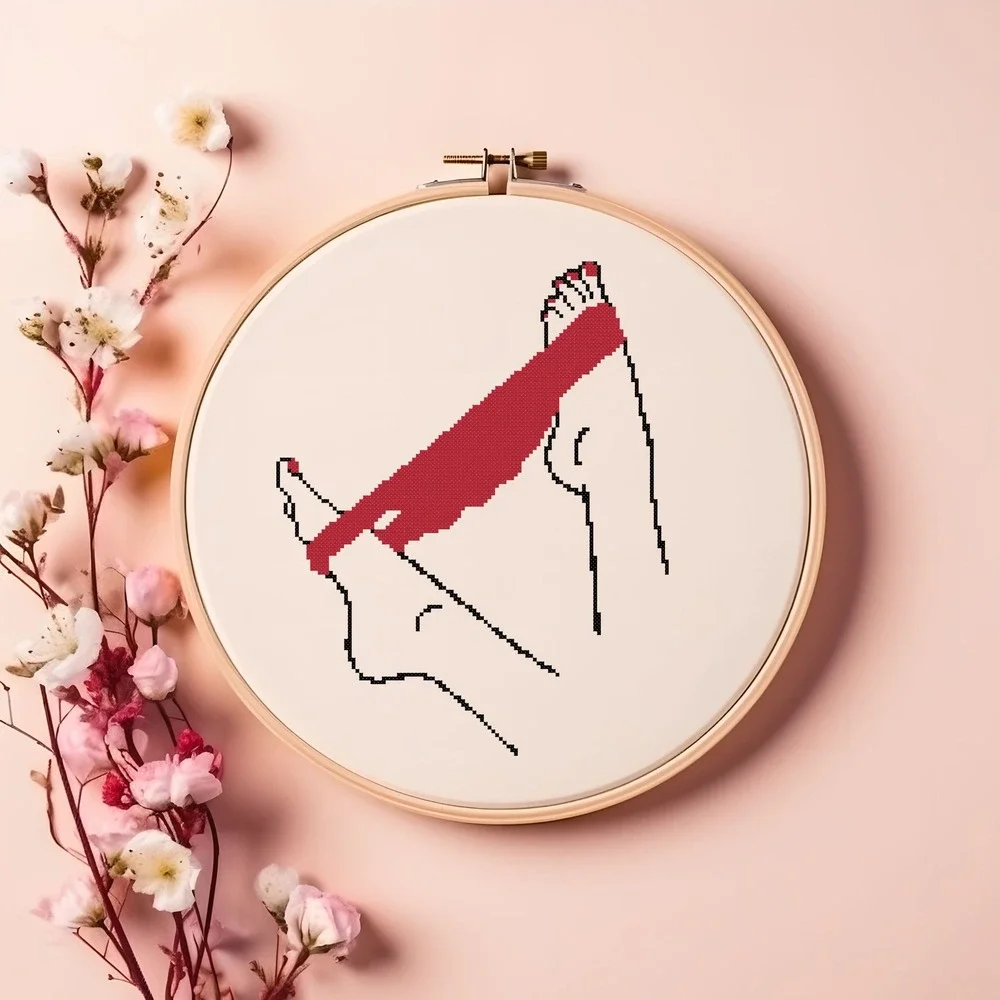 Subversive Women Red Panties Sexy Lingerie Legs Counted Cross Stitch Pattern Kit - Picture 5 of 7